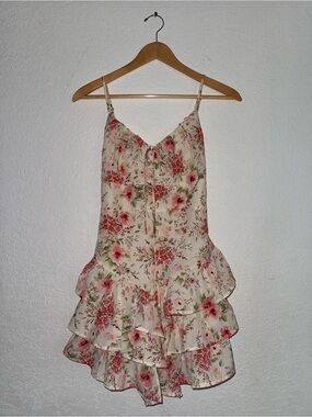 Floral Ruffle Tiered Slip Romper - Pink Floral